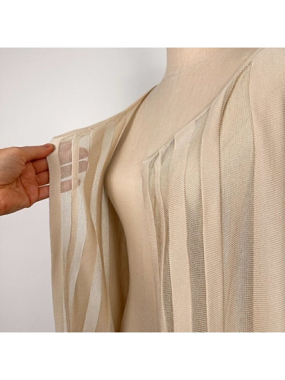 Les Collections Mat Womens Lightweight Open Knit Cardigan Size Medium Beige New - Picture 3 of 11